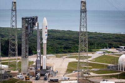 The United Launch Alliance Atlas V 541 rocket, carrying NASA’s Mars Perseverance rover and Ingenuity helicopter, arrives at the launch pad at Space Launch Complex 41 at Cape Canaveral Air Force Station on July 28, 2020. First motion from the Vertical Integration Facility was at 10:24 a.m. EDT. Launch of the Mars 2020 mission is scheduled for July 30. The rover is part of NASA’s Mars Exploration Program, a long-term effort of robotic exploration of the Red Planet. The rover will search for habitable conditions in the ancient past and signs of past microbial life on Mars. The Launch Services Program at Kennedy is responsible for launch management. 