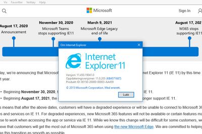 Internet Explorer 11 følger fortsatt med Windows 10 og vil trolig gjøre det i mange år framover. Men Microsoft kutter snart støtten for nettlesere i andre produkter.