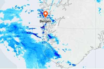 Skjermbilde fra værvarsel fra Yr levert av Meteorologisk institutt og NRK.