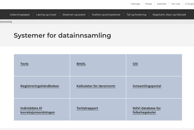 Systemer for dataforvaltning på Udirs hjemmesider.
