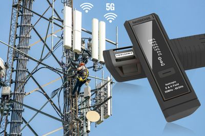 BIldet viser nylig lanserte Elma Fieldsense FS60, et personbeskyttelsesverktøy for folk som jobber tett på antenner. Distributøren tror slike verktøy vil bli viktigere fremover, spesielt med utbredelsen av 5G-nettet.