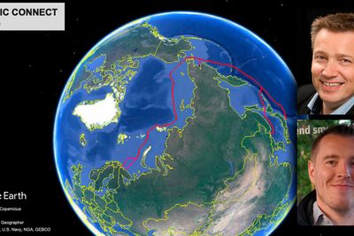 Arctic Connect skal knytte sammen nordområdene med Asia og Alaska gjennom nordøst-passasjen. Innfelt er kronikkforfatterne dagligleder Dag-Kjetil Hansen i Bredbåndsfylket og daglig leder Kenneth Stålsett i Sør-Varanger Utvikling.