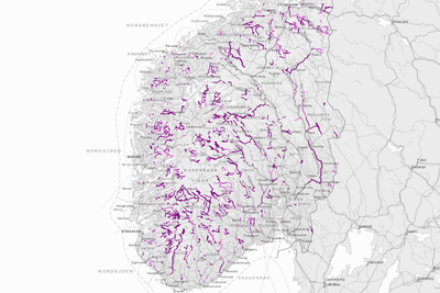 Over 5.000 vannforekomster i Norge er påvirket av vannkraft. Om lag 1.500 har fått unntak fra miljømål i EUs vanndirektiv. Skjermdump: Vann-nett