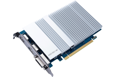 Datagenerert bilde av skjermkortet Asus DG1-4G, som er basert på grafikkprosessoren Intel Iris Xe.