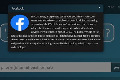 Informasjon på tjenesten Have I Been Owned om Facebook-lekkasjen som ble kjent i begynnelsen av april 2021.