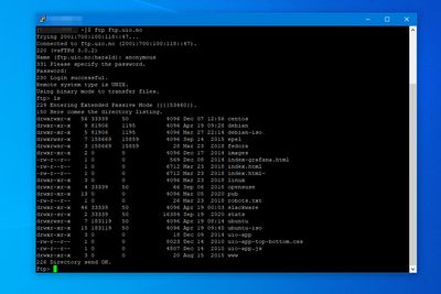 Oppkobling med FTP til ftp.uio.no.