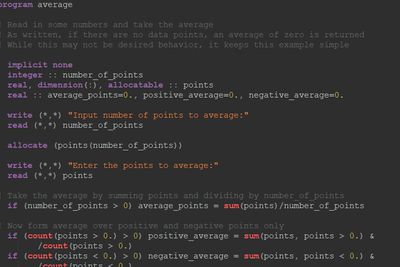 Enkelt eksempel på Fortran-kode.