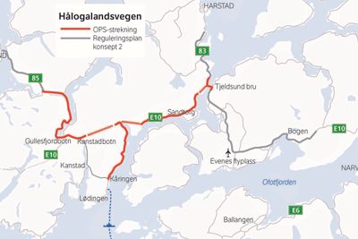 OPS-prosjektet mellom Sortland, Kvæfjord, Tjeldsund, Lødingen og Harstad er kostnadsberegnet til om lag 9,3 milliarder kroner.