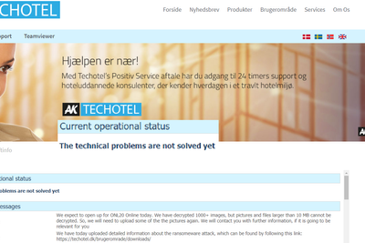 To uker etter løsepengeangrep viser driftssidene til Techotel at de tekniske problemene ikke er fikset enda. 
