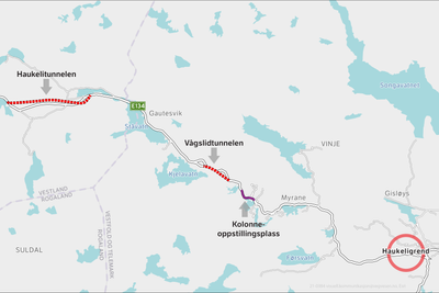 Kolonneoppstillingsplassen kommer på E134 mellom Myrane og Kjelavatn.