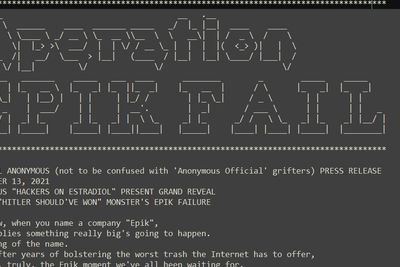 Utsnitt av pressemeldingen fra Anonymous om Operation Epik Fail mot det amerikanske hostingselskapet Epik.