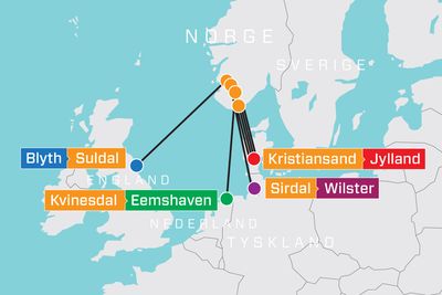 Norge har sju sjøkabler til utlandet: Én til England, Tyskland og Nederland, og fire til Danmark.