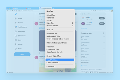 Progressive webapper (PWA-er)  kan installeres fra kontekstmenyen til den aktuelle fanen i Vivaldi.