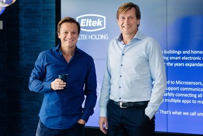 Styreleder i Eltek Holding, Morten Angelil, og administrerende direktør i Heimgard Technologies, Lars Jervan.