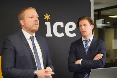 Ice-sjef Eivind Helgaker og finansdirektør Ola Beinnes Fosse, bildet er tatt på kvartalspresentasjonen 18. november 2021.