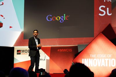 Google-sjef Sundar Pichai. Bildet er tatt under Mobile World Congress 2015.