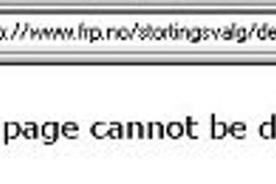 Feilmelding på Frp.no.