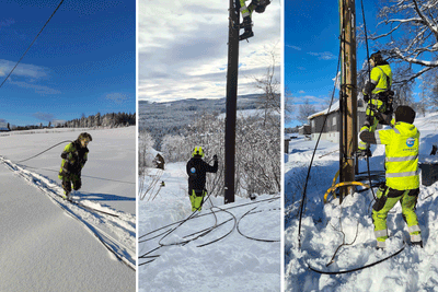 Tessta Connect – her representert ved montører som strekker fiberoptiske kabler i stolper i vakkert vinterlandskap – får svensk eier i Transtema.