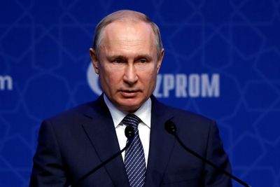 FILE PHOTO: Russian President Vladimir Putin attends a ceremony marking the formal launch of the Tur ...