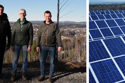 Frederik Skarstein, Bjørn Skoglund og Tom Pedersen i Fossen Utvikling skal bygge solpark til boligprosjektet på Tanberghøgda i Hønefoss.