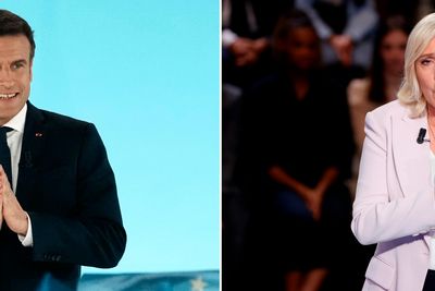 Nåværende president på gjenvalg, Emmanuel Macron, og hans største motkandidat Marine Le Pen.