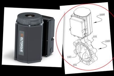 Trondheimsfirmaet Eltorque hevder taiwanske Haitima har fått patent (rød ring) på aktuatoren de har solgt siden år 2000.