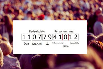 Norsk fødselsnummer med folkemengde i bakgrunnen