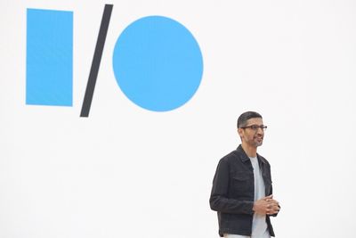 Sundar Pichai under hovedtalen under årets Google I/O-konferanse.