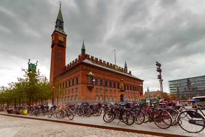 The building and bell tower of the old city hall. Copenhagen. Sweden.
