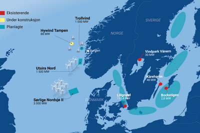 Sverige har allerede fire mindre havvindparker i drift. I Norge er Equinor i gang med byggingen av innovasjonsprosjektet Hywind Tampen. men hvem blir først med havvind i stor skala?  