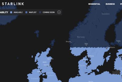 Dekningsområdet til Starlink i slutten av august 2022. Det sørligste av Norge er nå med.