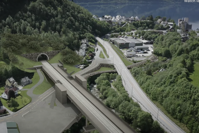 Prisen for fjelltunnel øker mest, ifølge SSBs siste tall. Skjermbilde av illustrasjonsvideo for fellesprosjektet ny E16 og Vossebanen Arna-Stanghelle