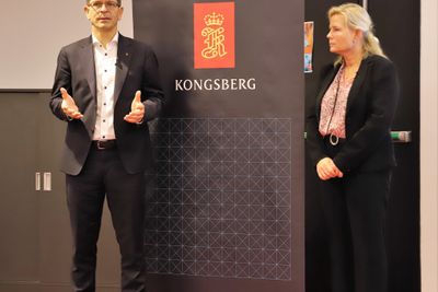 Konsernsjef Geir Håøy og finansdirektør Gyrid Skalleberg Ingerø i Kongsberg Gruppen.