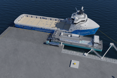 Det ammoniakkdrevne forsyningsskipet får stort dekksareal på 1100 m2. Amon Maritime og Econnect har utviklet bunkringslekter for ammoniakk. Yara skal levere ammoniakk.