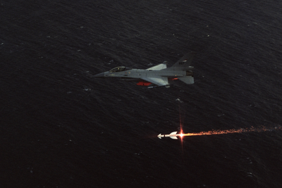 Testskyting av Penguin Mk 3 med F-16 i Andfjorden 1. juni 1984.