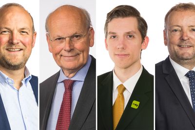 Fra venstre: Ole André Myhrvold (Sp), Michael Tetzschner (Høyre), Kristoffer Robin Haug (MDG), Terje Halleland (Frp).