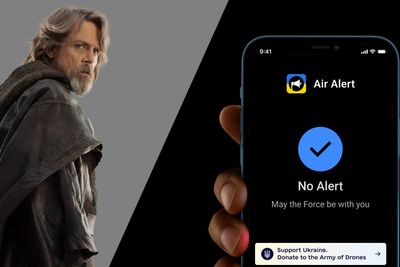 Må kraften være med deg, sier Luke Skywalker (Mark Hamill), som både varsler om flyalarm og ber om pengegaver til innkjøp av militære droner.