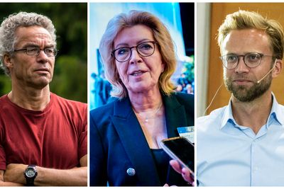 Rasmus Hansson (f.v.), Åslaug Haga og Nikolai Astrup langer ut mot regjeringens havvindsatsing.