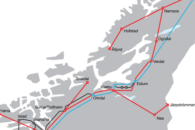 Strekningen mellom Åfjord og Snilldal, inkludert sjøkabel under Trondheimsfjorden, mangler fortsatt, før man har en ny 420kV-linje mellom nord og sør i Norge. 