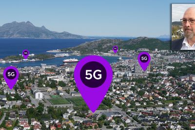 Slik presenterer Telia sitt 5G-nett i Bodø. Telias leder for infrastruktur, Georg Svendsen innfelt. 