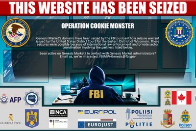 En plakat der det står "This Website has been siezed" "Operation Cookie Monster"