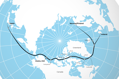 Kart over ruta for fiberprosjektet Far North Fiber