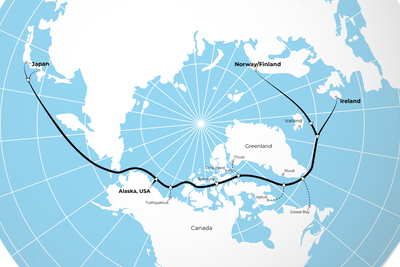 Kart over ruta for fiberprosjektet Far North Fiber.