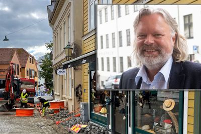 Administrerende direktør Tore Nyhammer i Bergen Fiber, fotografert i Ålesund i september 2021, lagt inn i et bilde fra Bergen Fibers utbygging i bergensgatene.