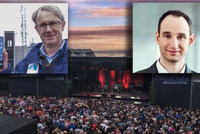 Dekningsdirektør Bjørn Amundsen i Telenor og informasjonssjef Daniel Barhom i Telia er her innfelt i et bilde fra festivalen Over Oslo. Amundsen kommenterer ikke hovedbudskapet i artikkelen før seinere i dag: At de bremser 5G-utbyggingen. 