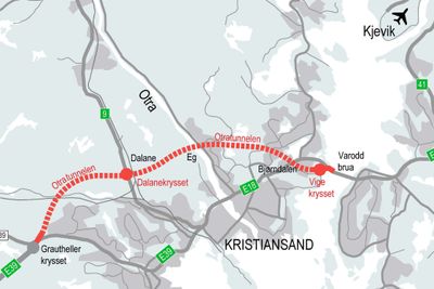 Nye Veier foreslår at Ytre ringvei i Kristiansand skal gå i sammenhengende toløps tunnel