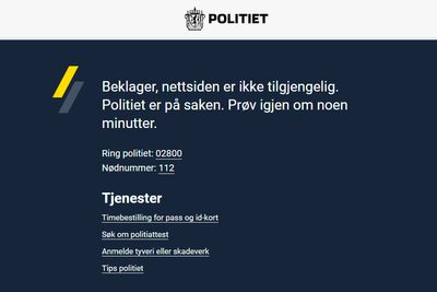 Politiets nettsted, politiet.no, var nede i en lengre periode torsdag.