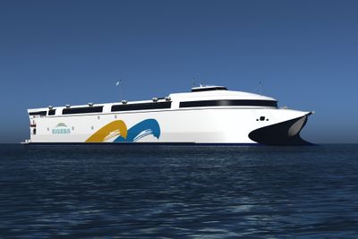 Incat 130 meter lang bil- og passasjerferge. Bygges for Buquebus i Argentina og skal gå mellom Buenos Aires og Montevideo (Uruguay).