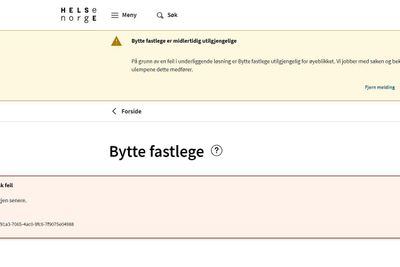 Akkurat nå er det ikke mulig å bytte fastlege. Flere etater jobber med å finne og utbedre feilen.