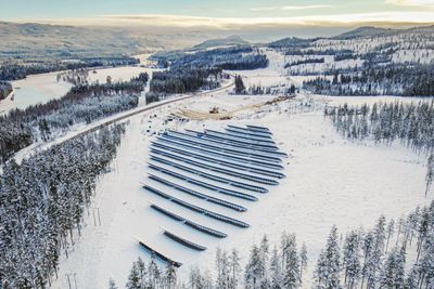 Furuseth solkraftverk i Stor-Elvdal ble historisk da produksjonen startet i november. Det genereres foreløpig «forsvinnende lite» strøm fra anlegget, men til våren blir det andre boller. Foto: Solgrid